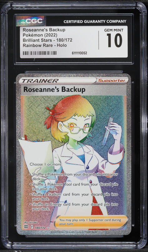 2022 Pokemon Sword & Shield Brilliant Stars Rainbow Rare Roseanne's Backup #180 CGC 10 GEM MINT
