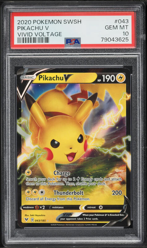 2020 Pokemon Sword & Shield Vivid Voltage Holo Pikachu V #43 PSA