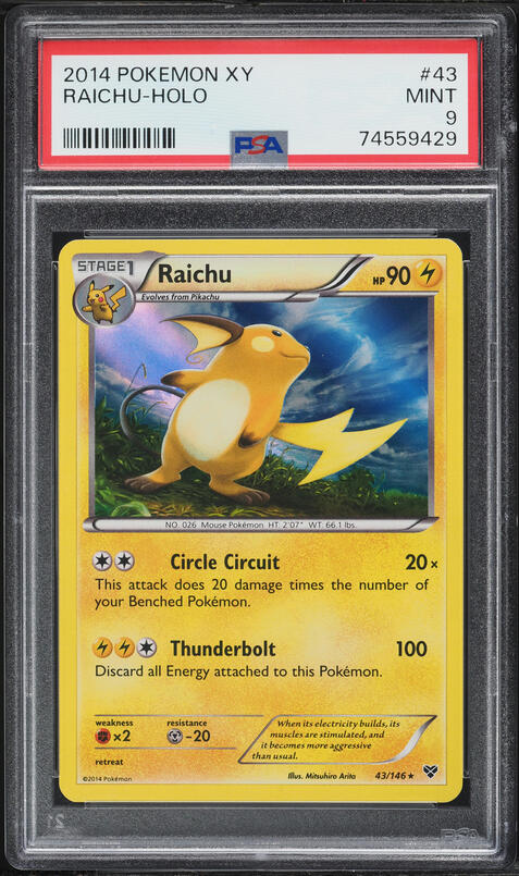 2014 Pokemon XY Holo Raichu #43 PSA 9 MINT