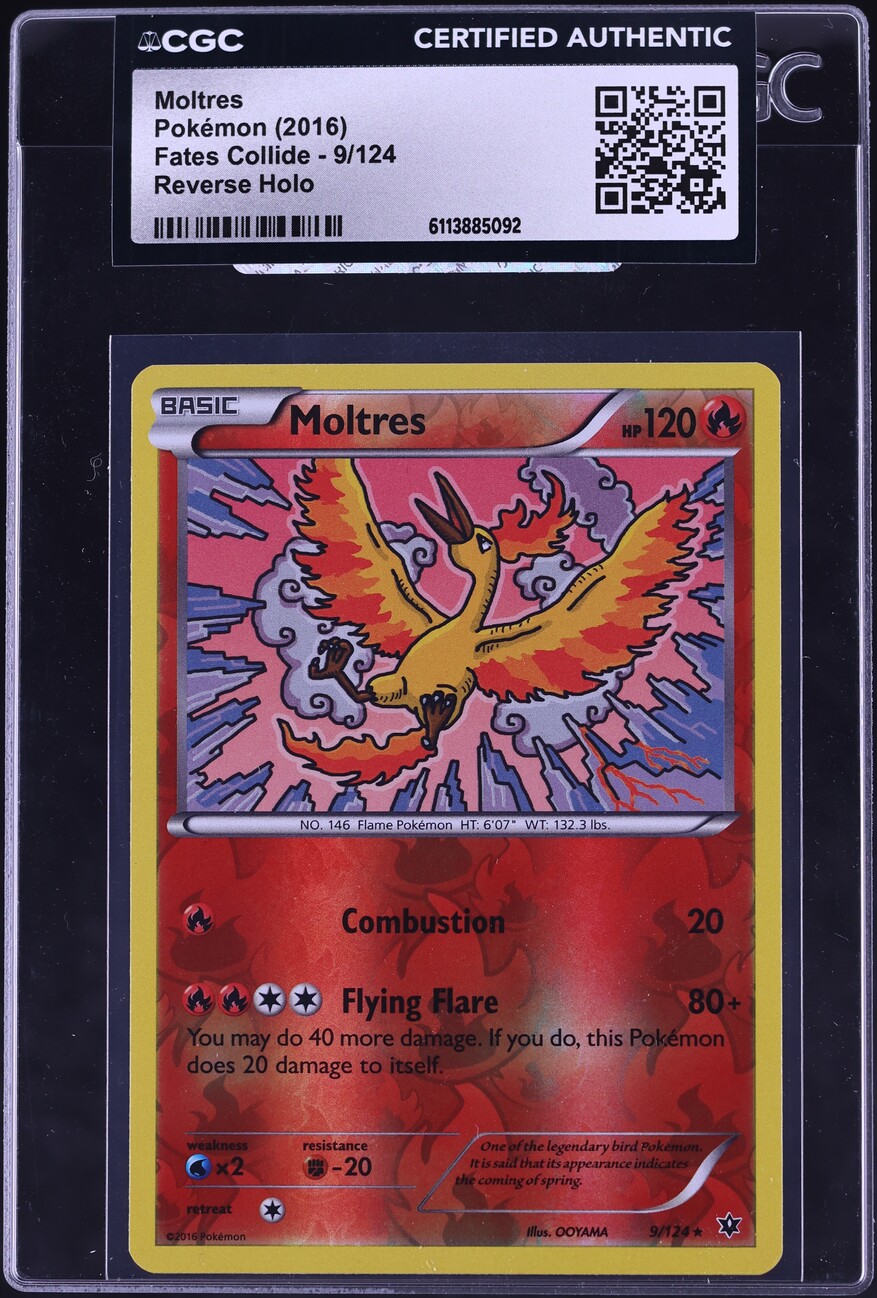 2016 Pokemon XY Fates Collide Reverse Holo Moltres #9 CGC AUTH