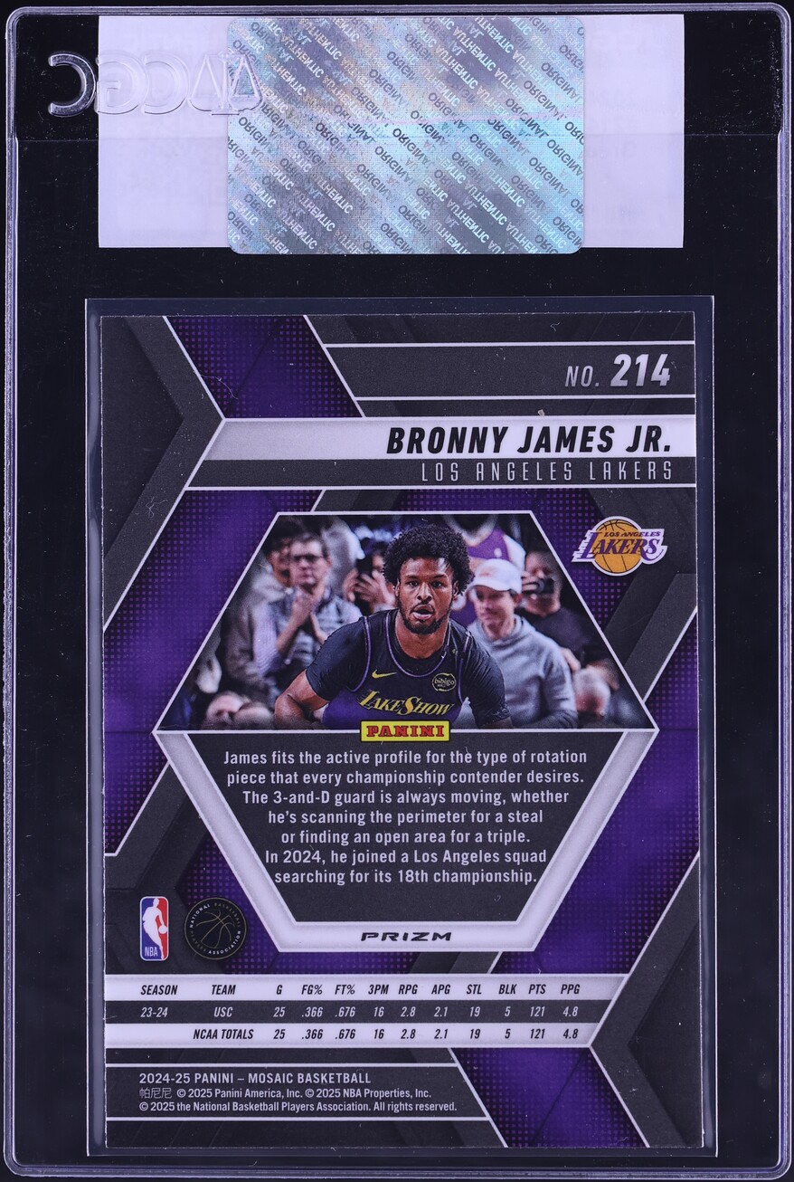 2024 Panini Mosaic Green Ice Prizm Bronny James Jr. ROOKIE #214 CGC AUTH