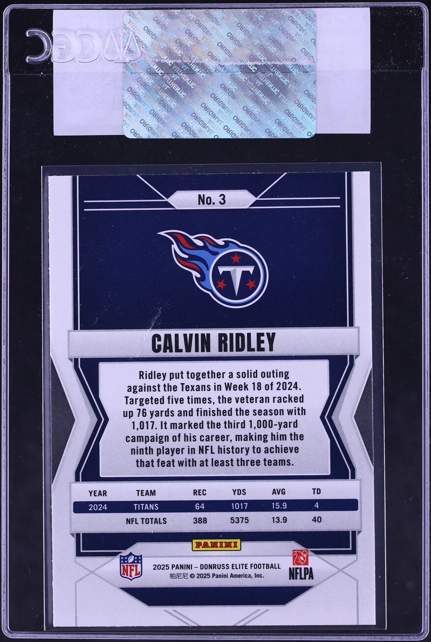 2025 Donruss Elite Pink Calvin Ridley #3 CGC AUTH