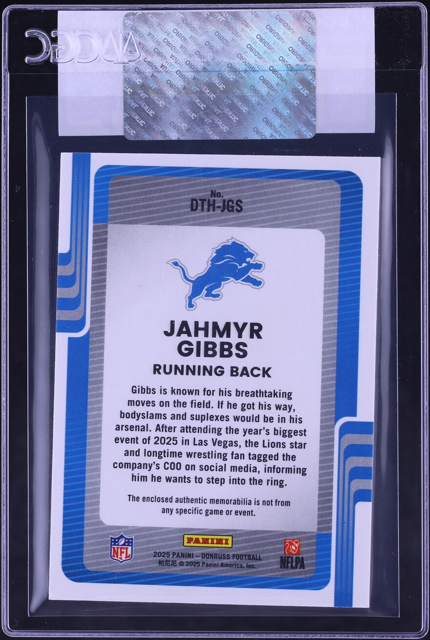 2025 Donruss Threads Jahmyr Gibbs PATCH #DTH-JGS CGC AUTH