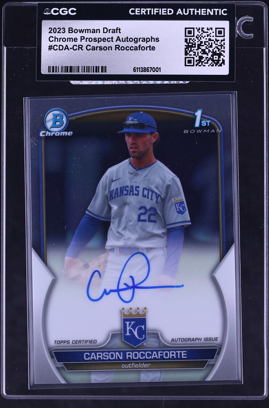 2023 Bowman Chrome Draft Carson Roccaforte PROSPECT AUTO #CDA-CR CGC AUTH