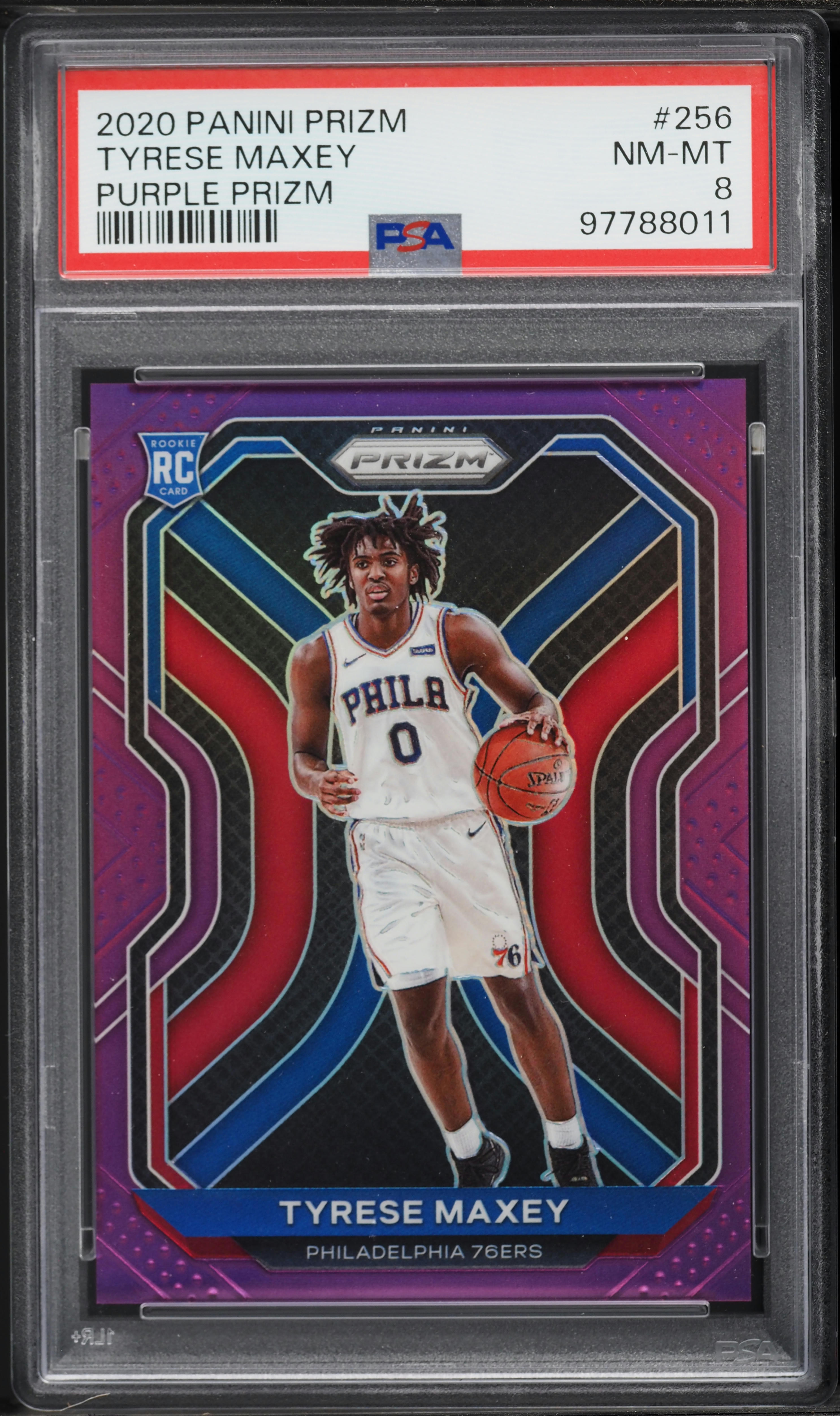 2020 Panini Prizm Purple Tyrese Maxey ROOKIE /99 #256 PSA 8 NM-MT