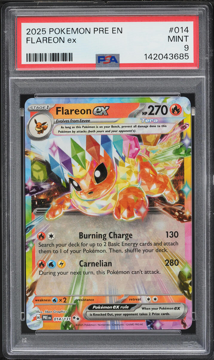 2025 Pokemon Scarlet & Violet Prismatic Evolutions Holo Flareon ex #14 PSA 9 MINT