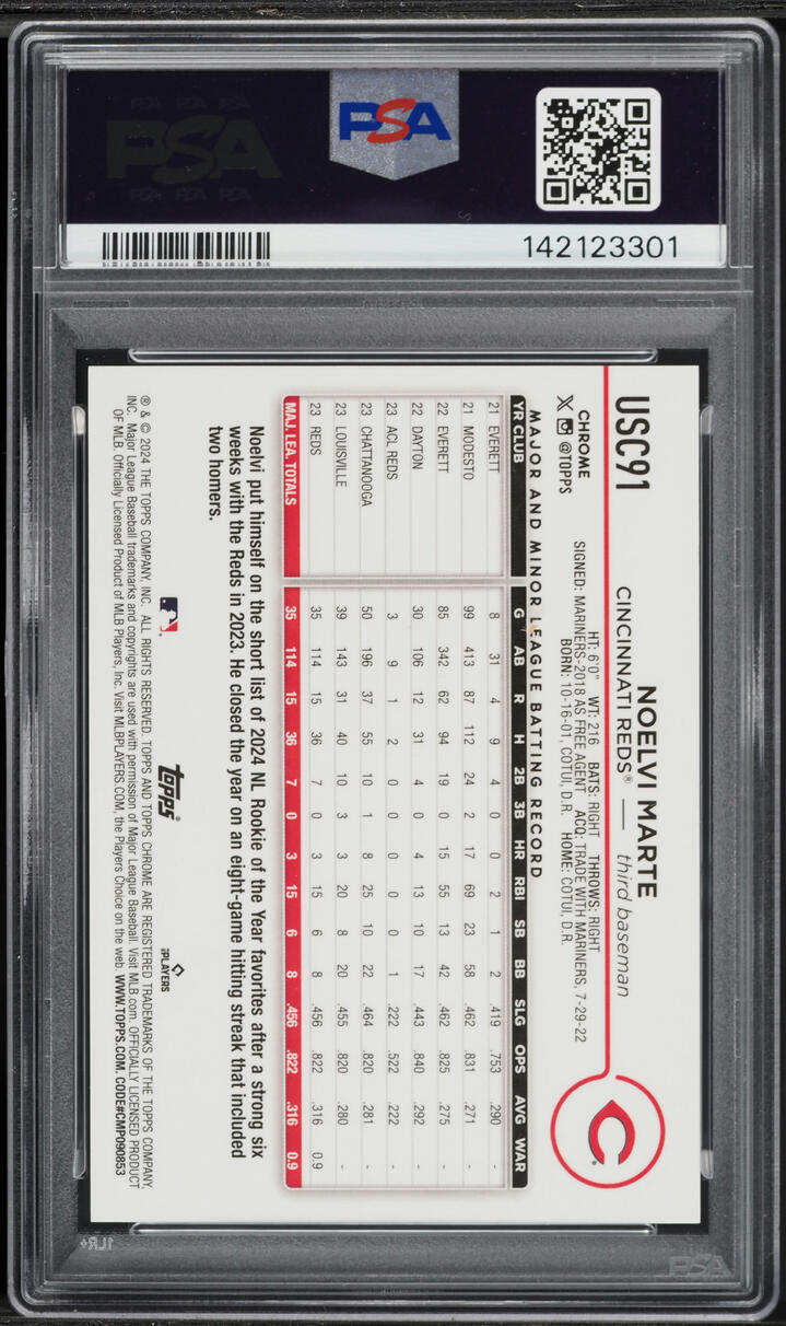 2024 Topps Chrome Update Gold Speckle Noelvi Marte SP ROOKIE /50 #USC91 PSA 9 MINT