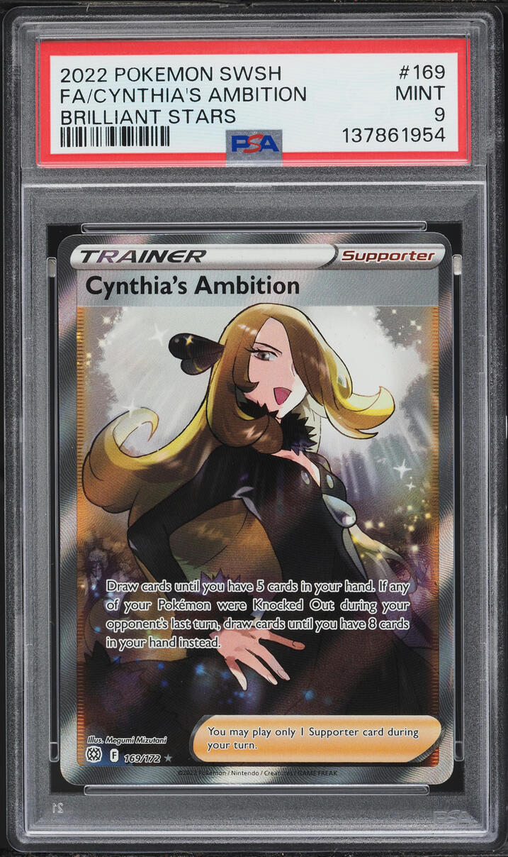 2022 Pokemon Sword & Shield Brilliant Stars Full Art Cynthia's Ambition #169 PSA 9 MINT