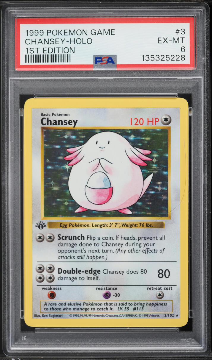 1999 Pokemon Base Set 1st Edition Shadowless Holo Chansey #3 PSA 6 EXMT