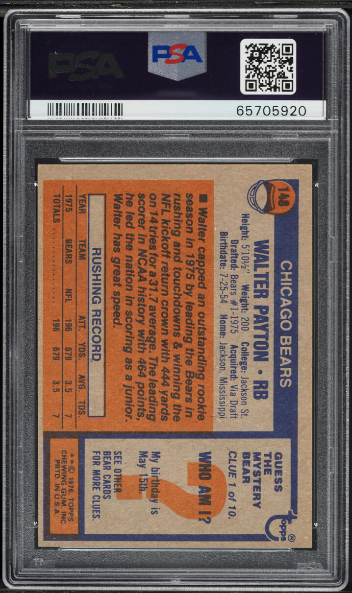 1976 Topps Football Walter Payton ROOKIE #148 PSA 6 EXMT