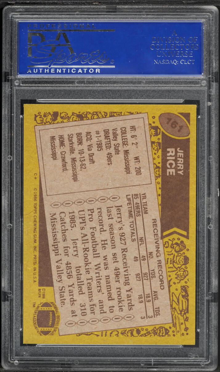 1986 Topps Football Jerry Rice ROOKIE #161 PSA 8 NM-MT