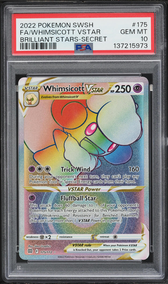 2022 Pokemon Sword & Shield Brilliant Stars Hyper Rare Whimsicott VSTAR #175 PSA 10 GEM MINT