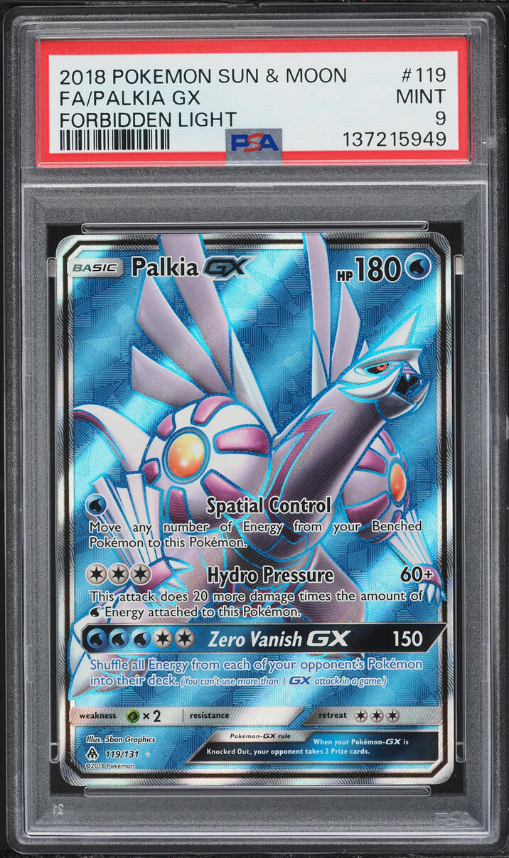 2018 Pokemon Sun & Moon Forbidden Light Full Art Palkia GX #119 PSA 9 MINT