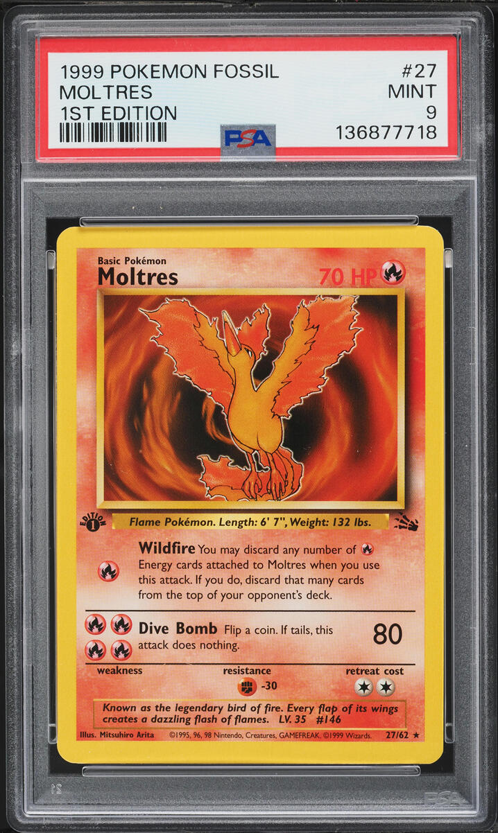 1999 Pokemon Fossil 1st Edition Moltres #27 PSA 9 MINT