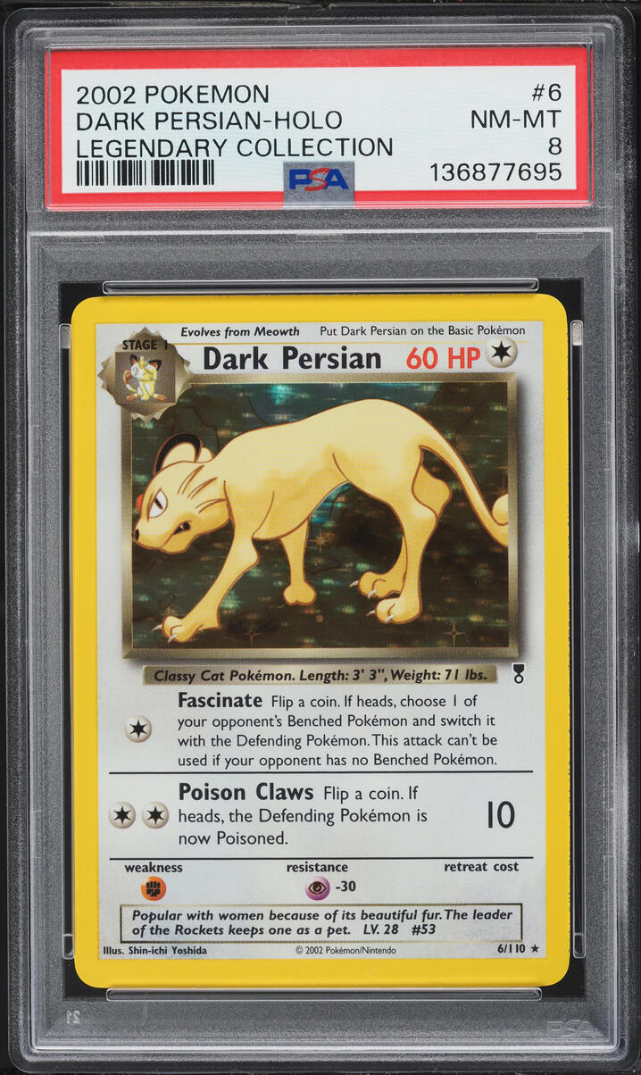 2002 Pokemon Legendary Collection Holo Dark Persian #6 PSA 8 NM-MT