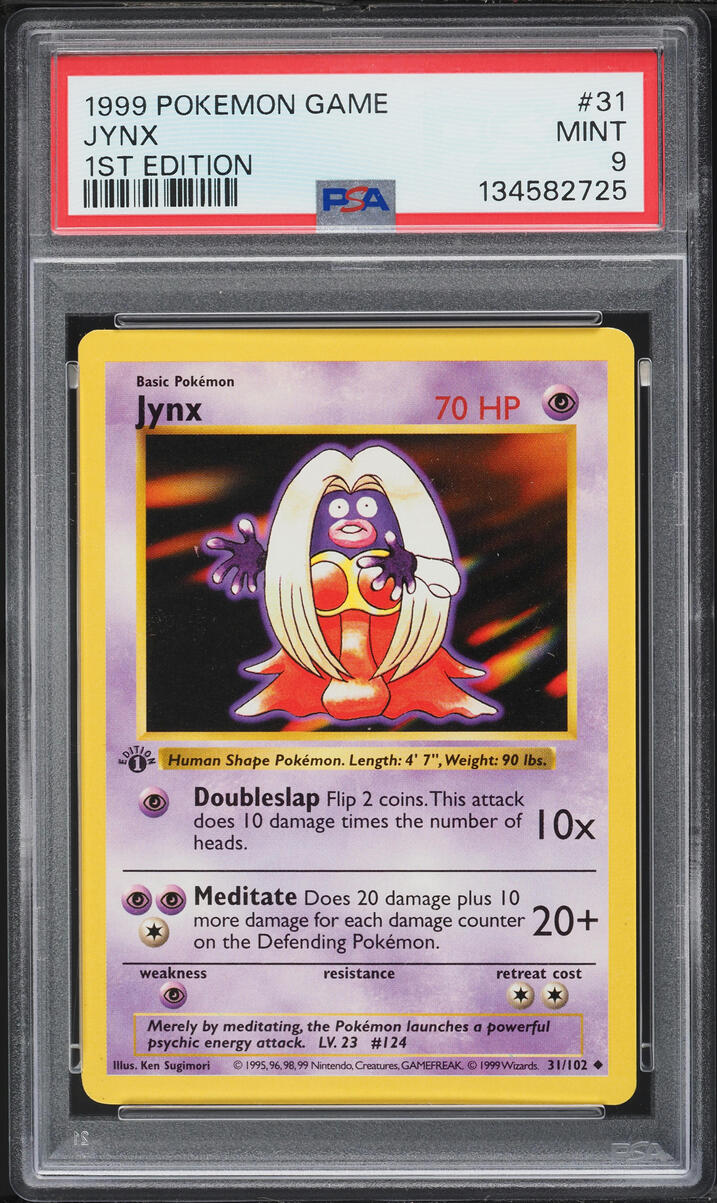 1999 Pokemon Base Set Shadowless 1st Edition Jynx #31 PSA 9 MINT