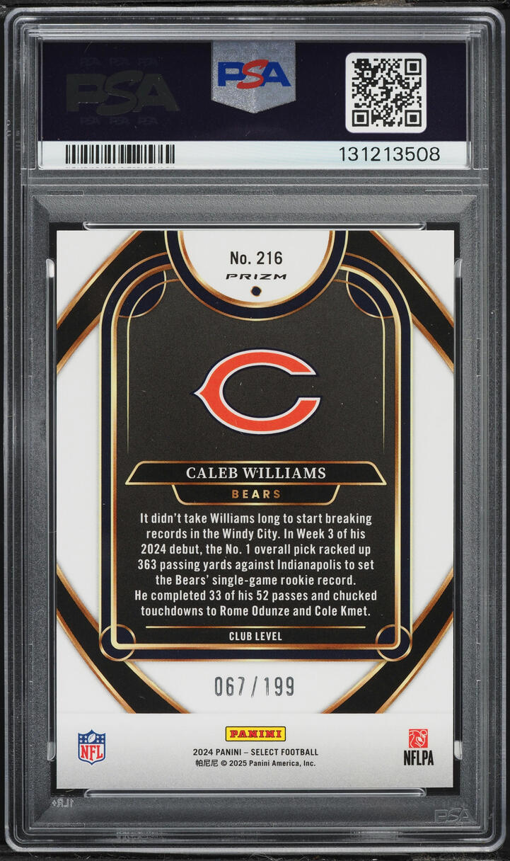 2024 Select Club Level White Shock Caleb Williams ROOKIE /199 #216 PSA 10 GEM MINT