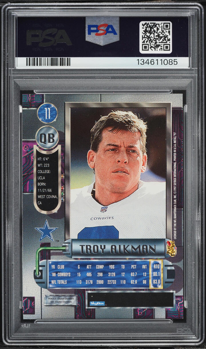 1997 Metal Universe Troy Aikman #11 PSA 8 NM-MT