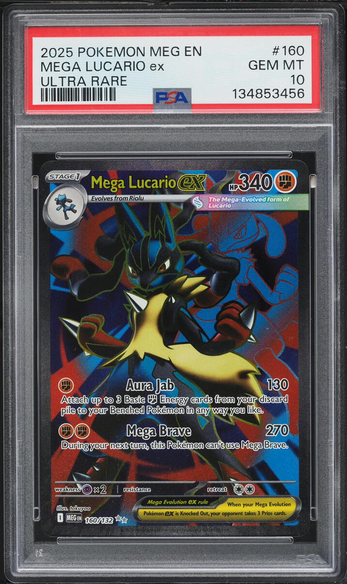 2025 Pokemon Mega Evolution Full Art Mega Lucario EX #160 PSA 10 GEM MINT