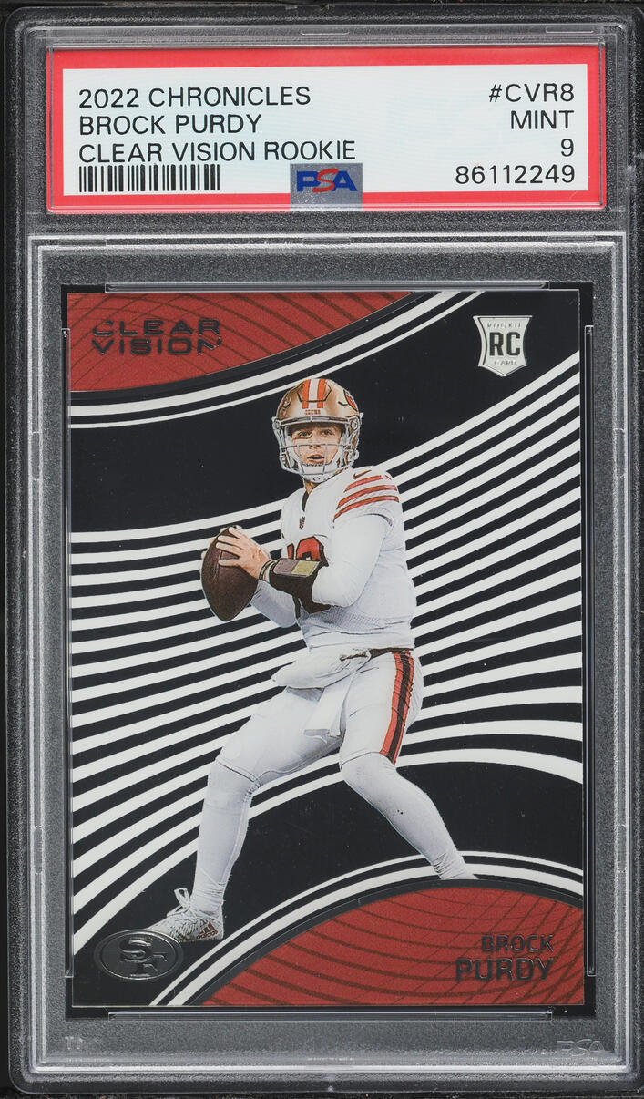 2022 Panini Chronicles Clear Vision Brock Purdy ROOKIE #CVR8 PSA 9