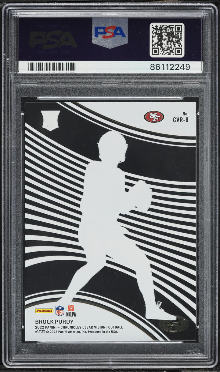 2022 Panini Chronicles Clear Vision Brock Purdy ROOKIE #CVR8 PSA 9
