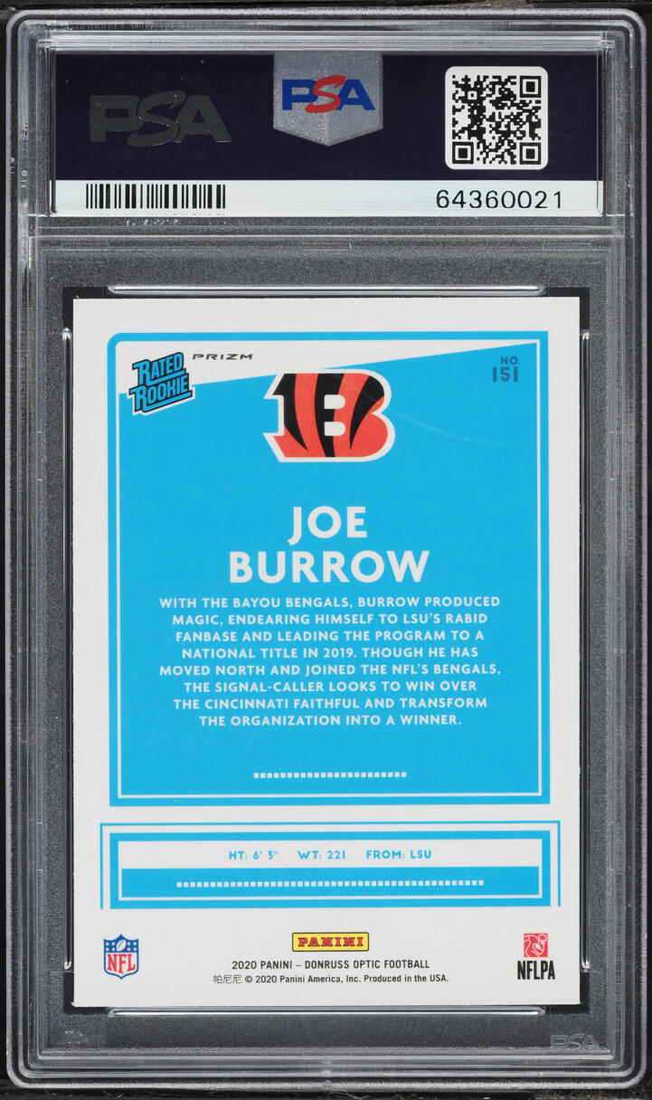 2020 Donruss Optic Holo Prizm Joe Burrow ROOKIE #151 PSA 10 GEM MINT