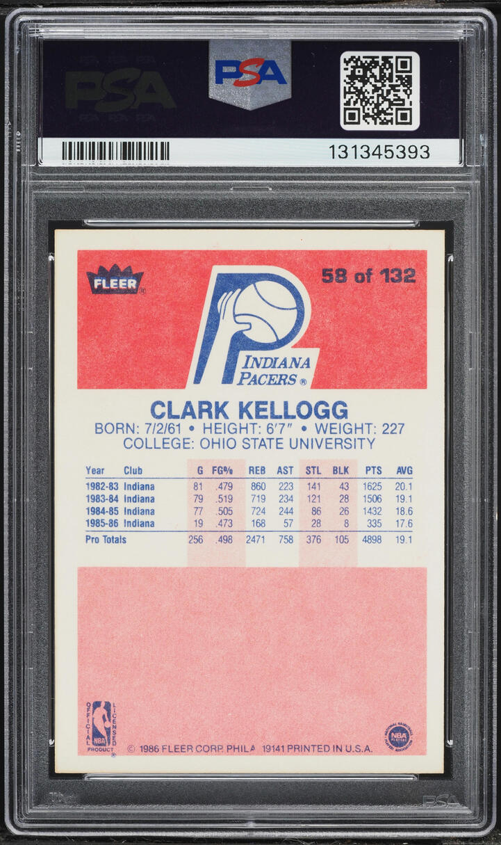 1986 Fleer Basketball Clark Kellogg #58 PSA 8 NM-MT