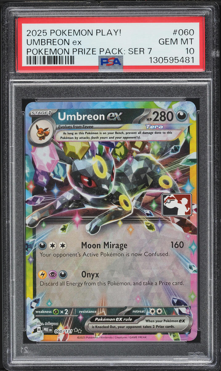 2025 Pokemon SV Prismatic Evolutions Play! Prize Pack Series Umbreon EX #60 PSA 10 GEM MINT