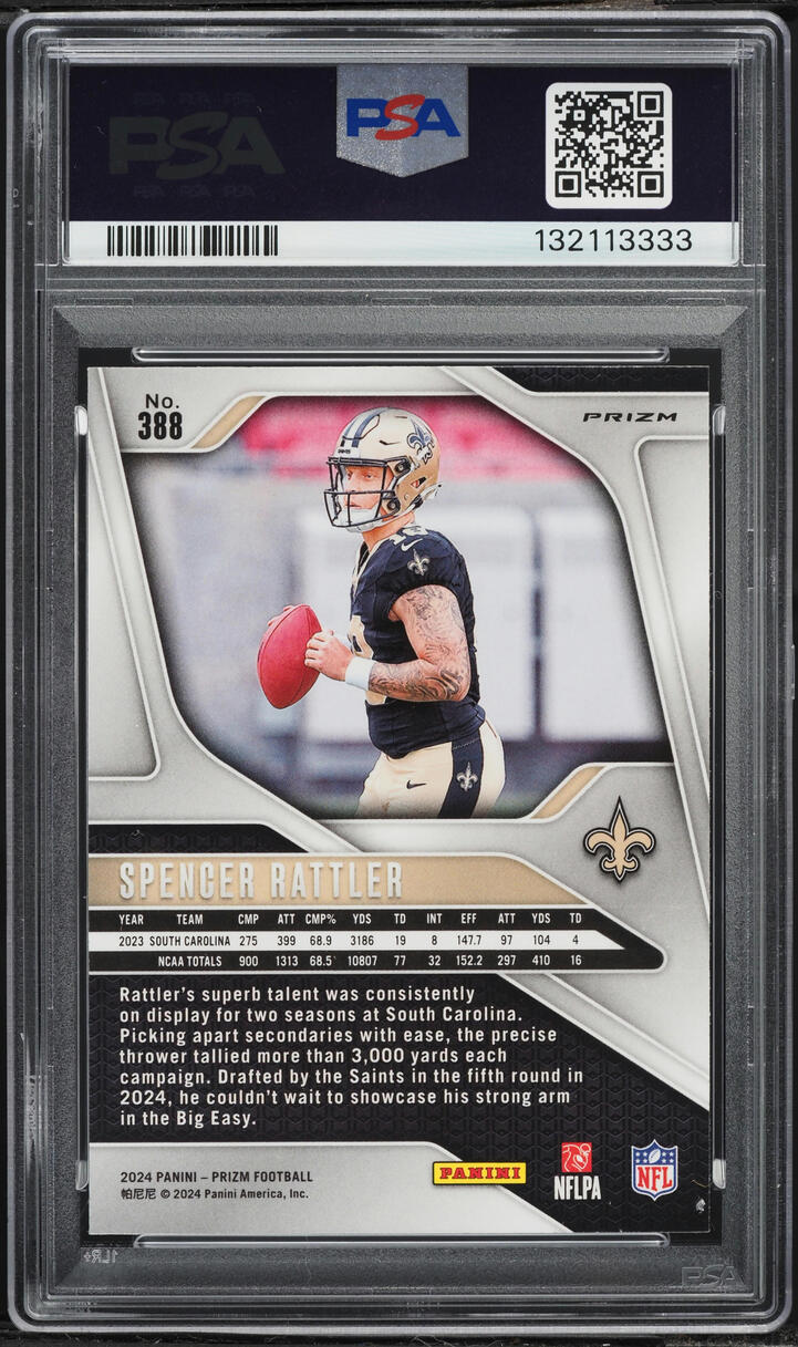 2024 Panini Prizm Lazer Spencer Rattler ROOKIE #388 PSA 9 MINT