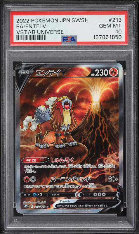 2022 Pokemon Japanese Sword & Shield VSTAR Universe SAR Entei V #213 PSA 10 GEM MINT