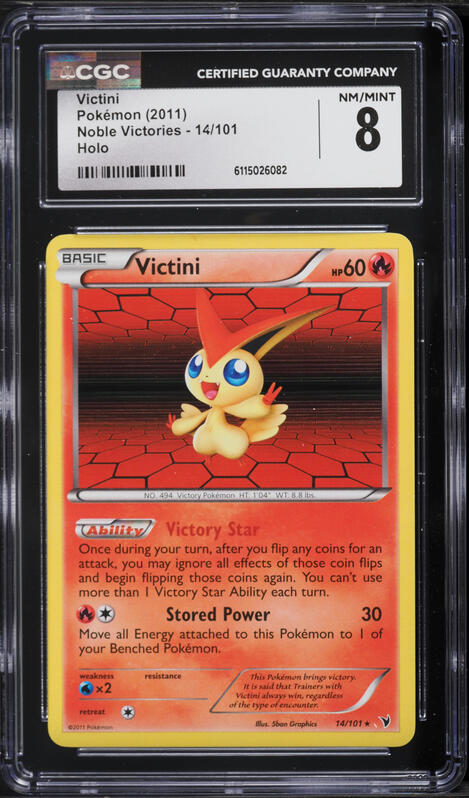 2011 Pokemon Black & White Noble Victories Holo Victini #14 CGC 8 NM-MT