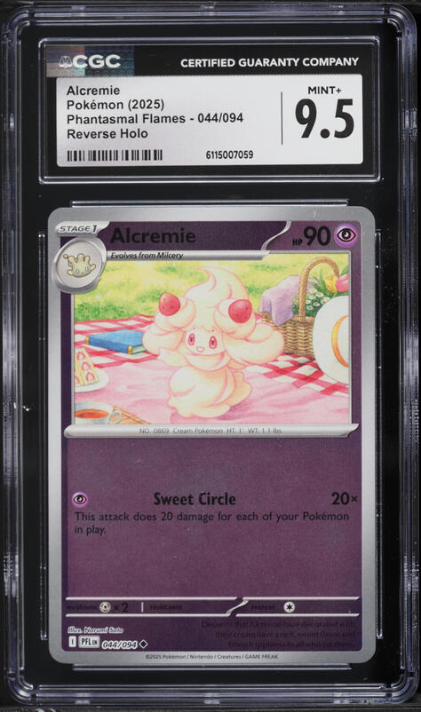 2025 Pokemon Phantasmal Flames Reverse Holo Alcremie #044 CGC 9.5 MINT+