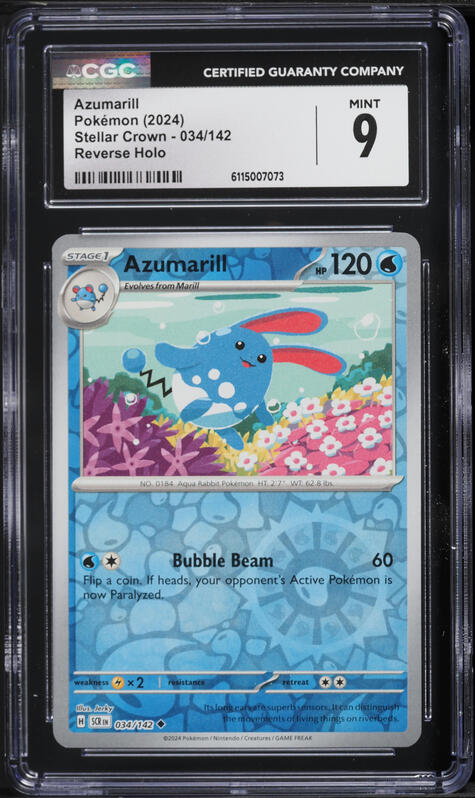 2024 Pokemon Scarlet & Violet Stellar Crown Reverse Holo Azumarill #034 CGC 9 MINT
