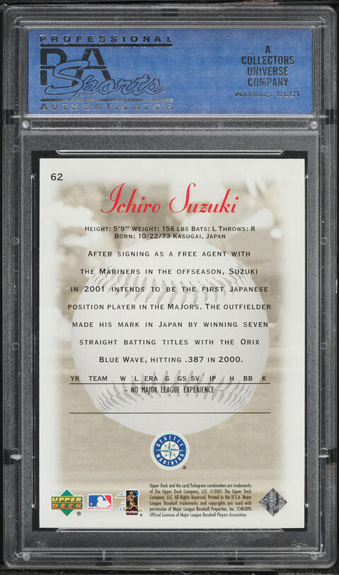 2001 Upper Deck Sweet Spot Ichiro ROOKIE /1000 #62 PSA 9 MINT on
