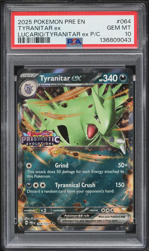 2025 Pokemon Scarlet & Violet Prismatic Evolutions Premium Collection Tyranitar Ex #64 PSA 10