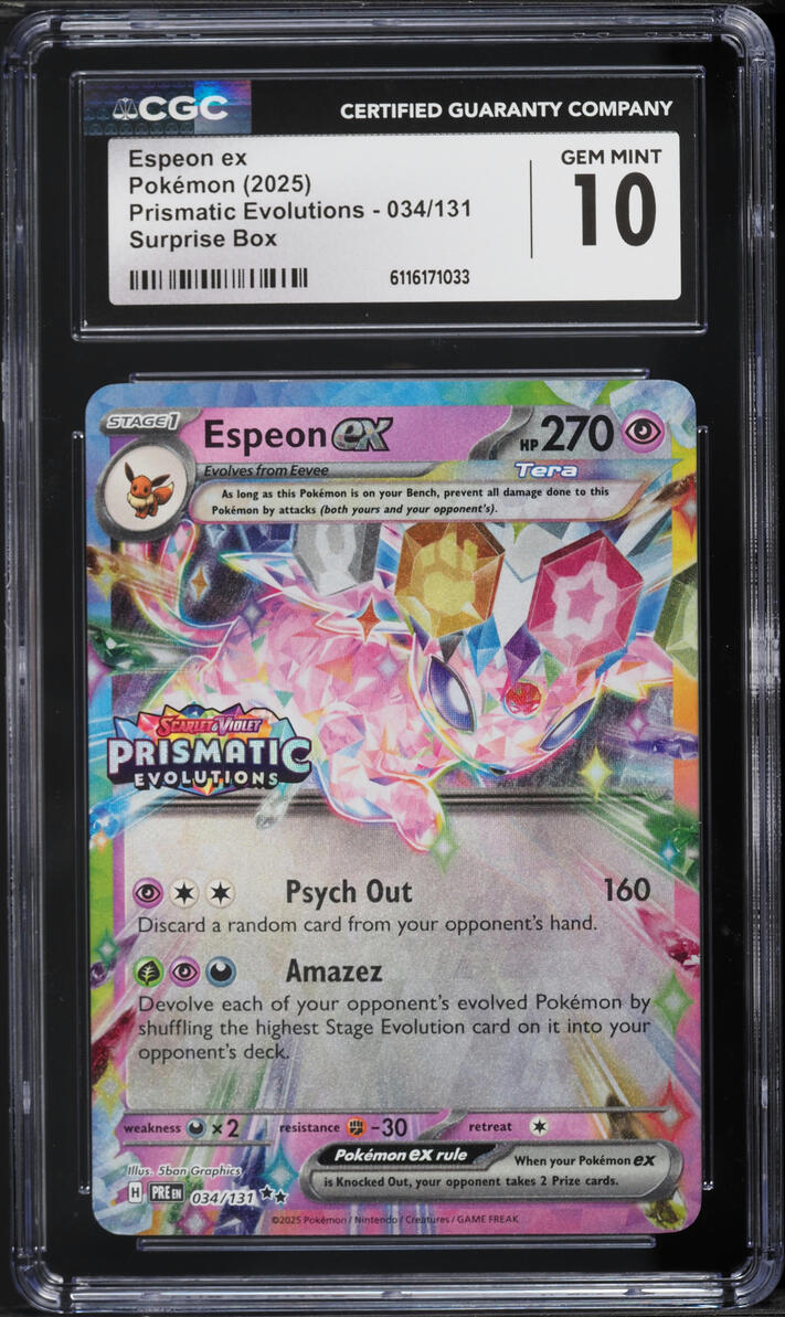 2025 Pokemon Scarlet & Violet Prismatic Evolutions Surprise Box Holo Espeon ex #34 CGC 10 GEM
