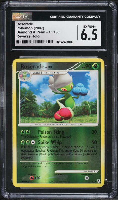 2007 Pokemon Diamond & Pearl Reverse Holo Roserade #13 CGC 6.5 EXMT+