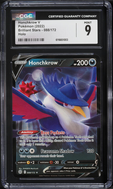 2022 Pokemon Sword & Shield Brilliant Stars Holo Honchkrow V #88 CGC 9 MINT