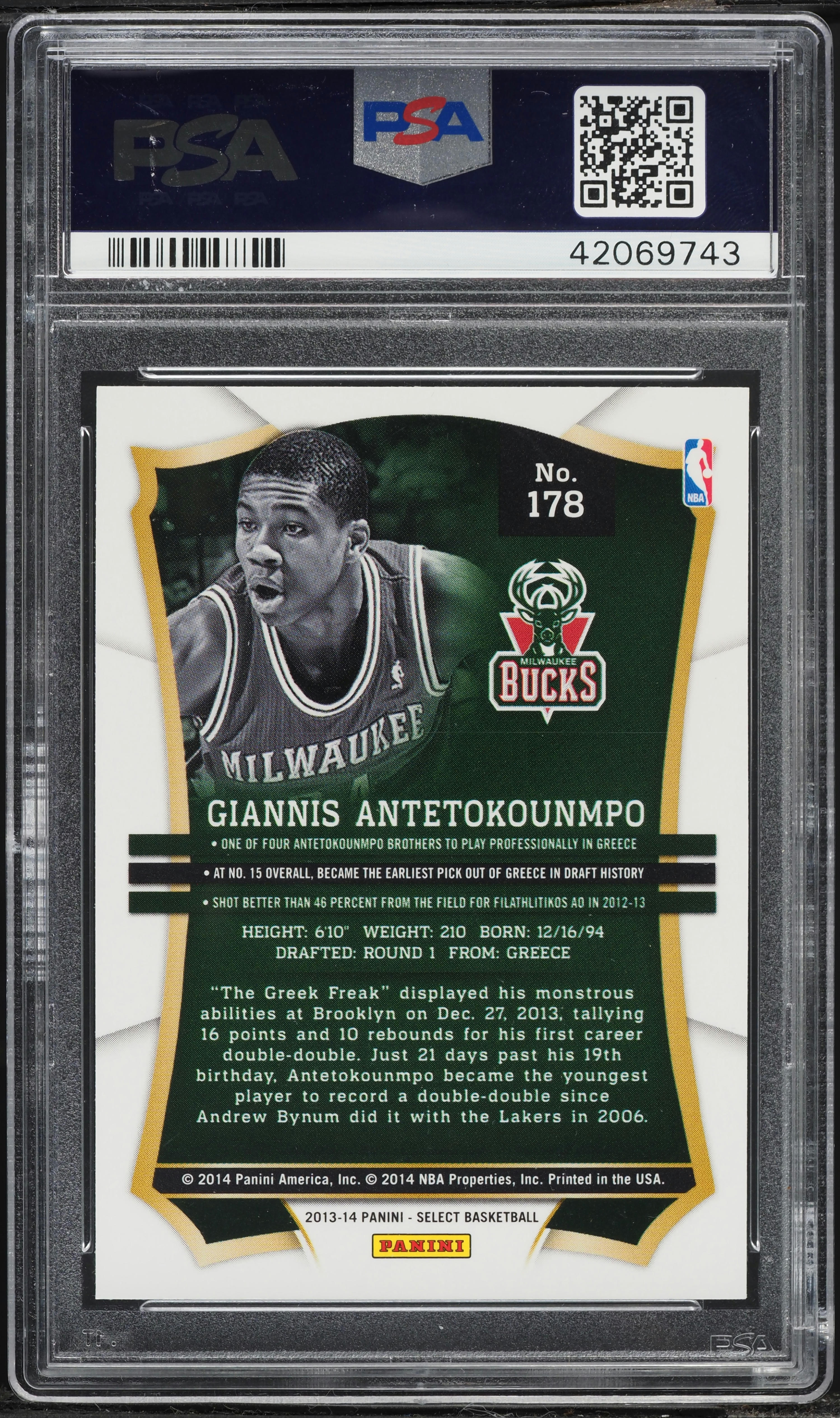 2013 Select Basketball Giannis Antetokounmpo ROOKIE #178 PSA 10