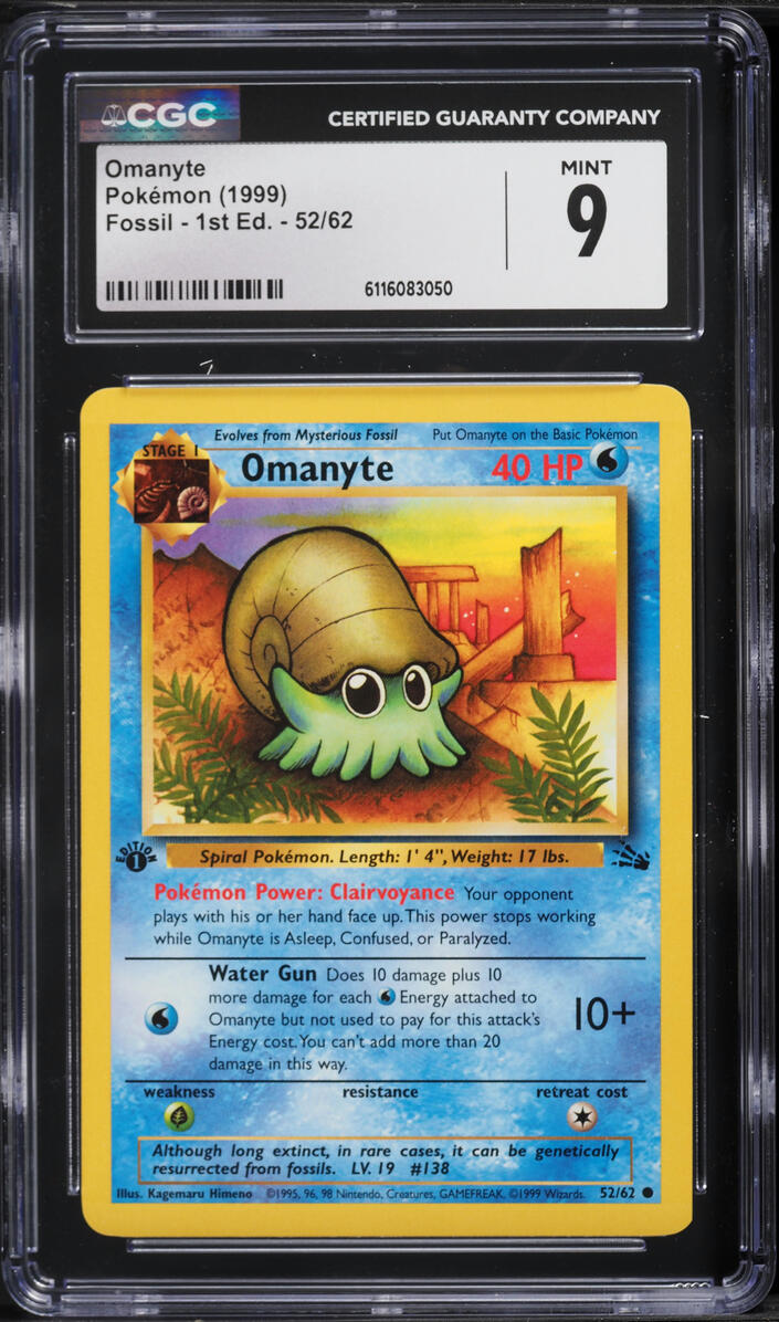 1999 Pokemon Fossil 1st Edition Omanyte #52 CGC 9 MINT