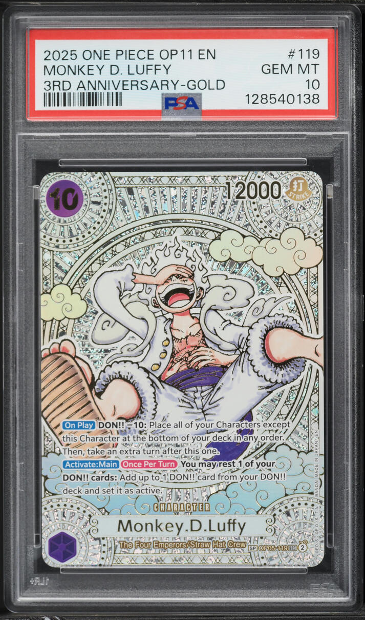 2025 One Piece A Fist Of Divine Speed 3rd Anniversary Gold Monkey D. Luffy #OP11-119 PSA 10 GEM
