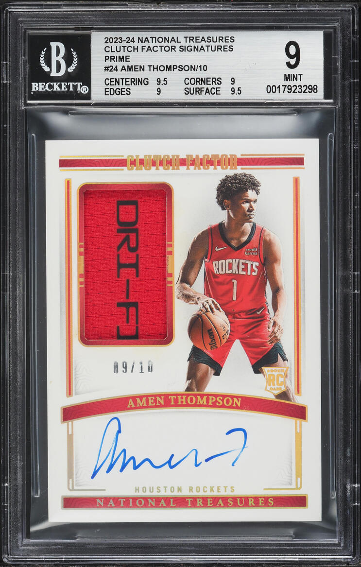 2023 National Treasures Clutch Factor Prime Amen Thompson ROOKIE PATCH AUTO /10 #24 BGS 9 MINT