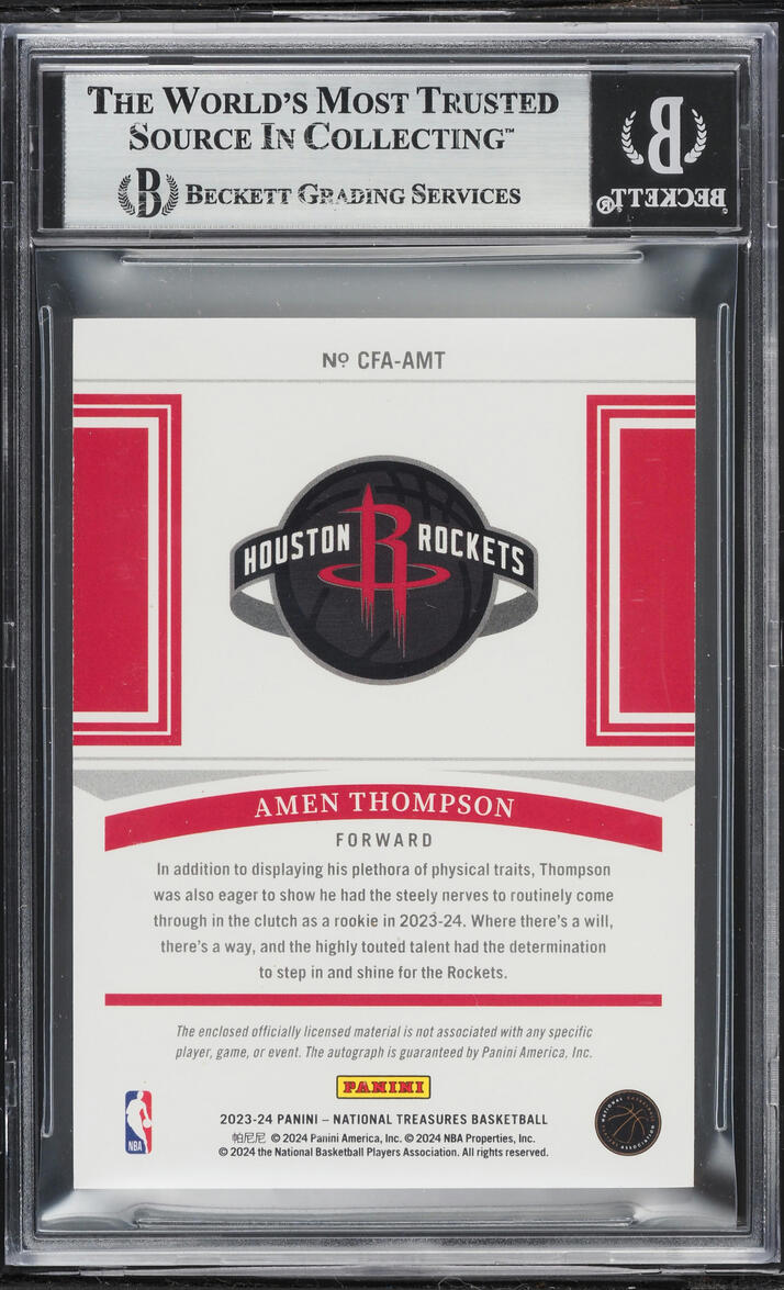2023 National Treasures Clutch Factor Prime Amen Thompson ROOKIE PATCH AUTO /10 #24 BGS 9 MINT