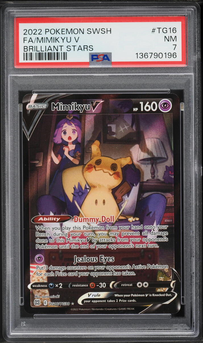 2022 Pokemon Sword & Shield Brilliant Stars CHR Mimikyu V #TG16 PSA 7 NRMT
