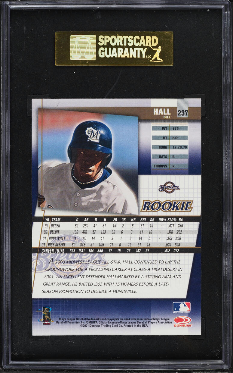 2002 Donruss Fan Club Bill Hall ROOKIE #237 SGC 9 MINT