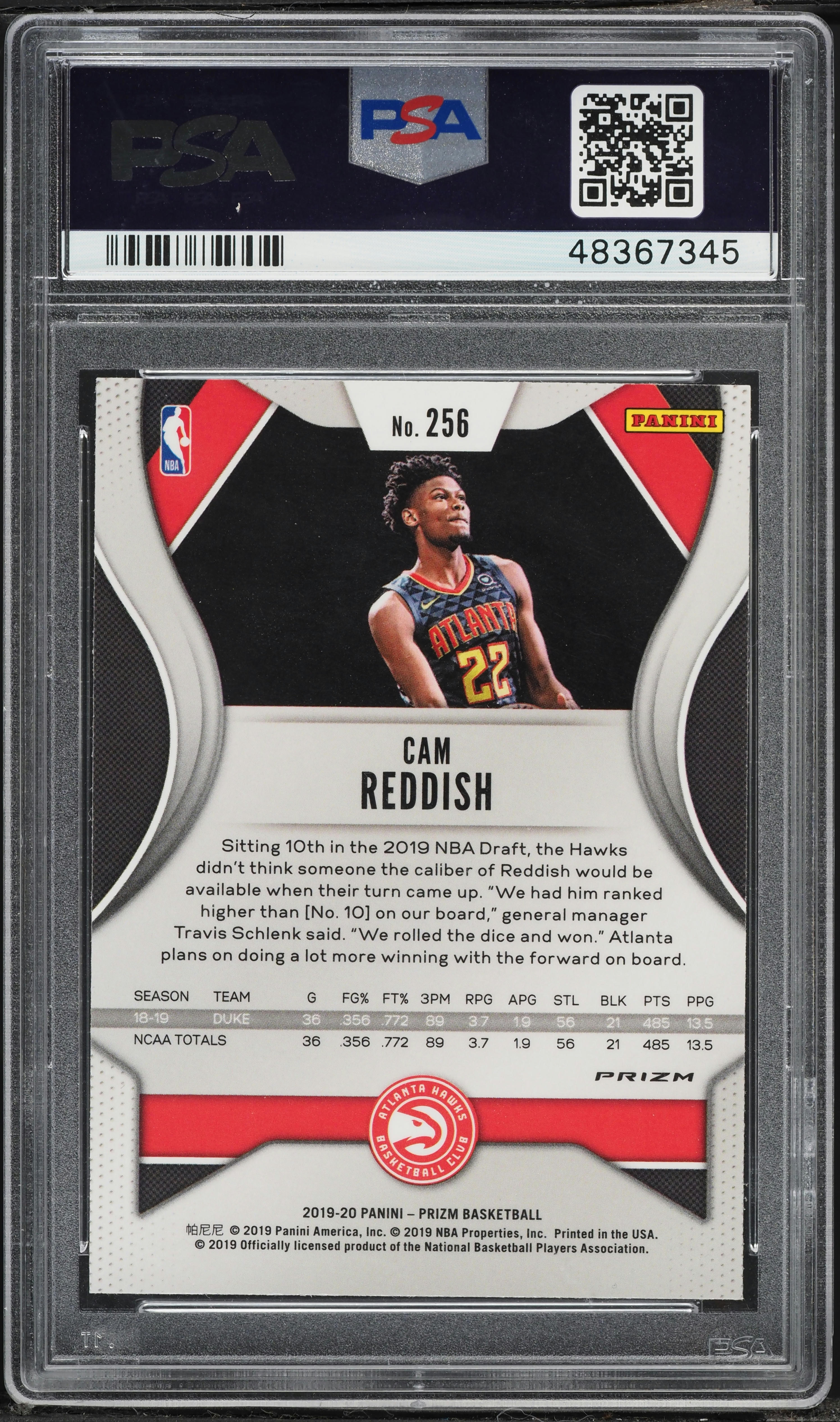 2019 Panini Prizm Choice Tiger Stripe Cam Reddish ROOKIE #256 PSA