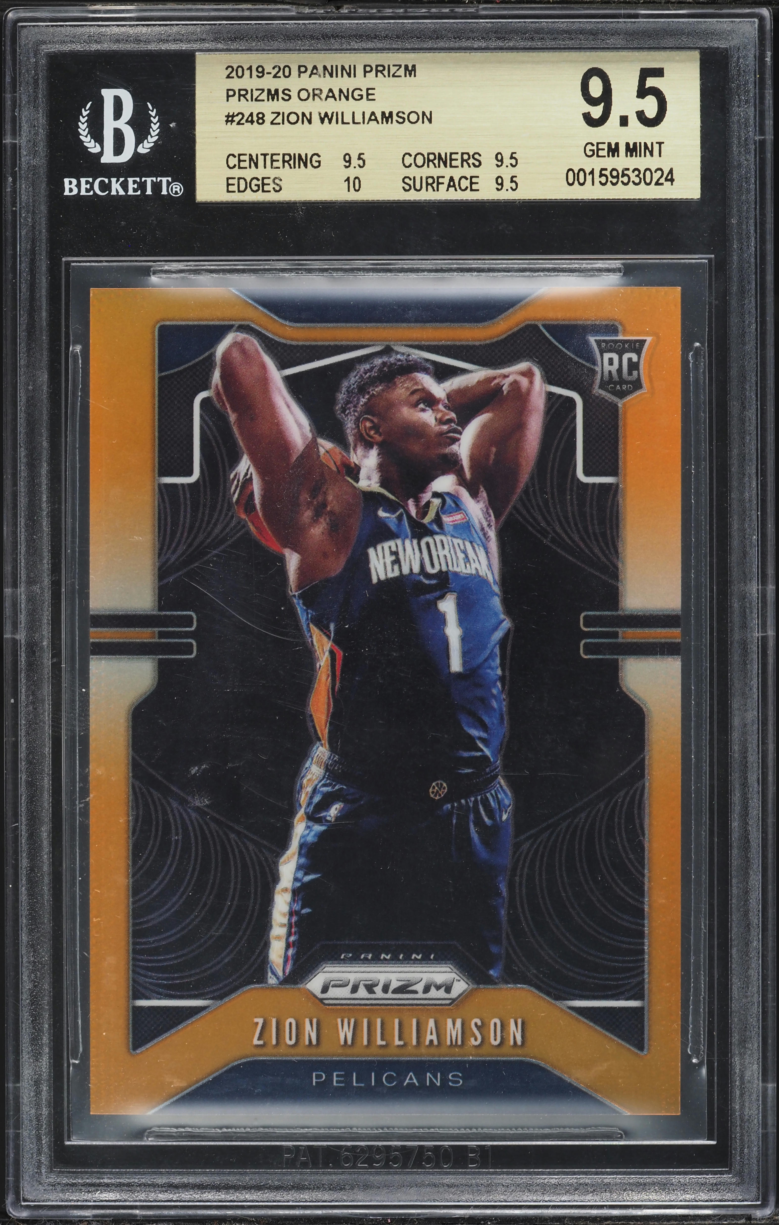 2019 Panini Prizm Orange Zion Williamson ROOKIE /49 #248 BGS 9.5