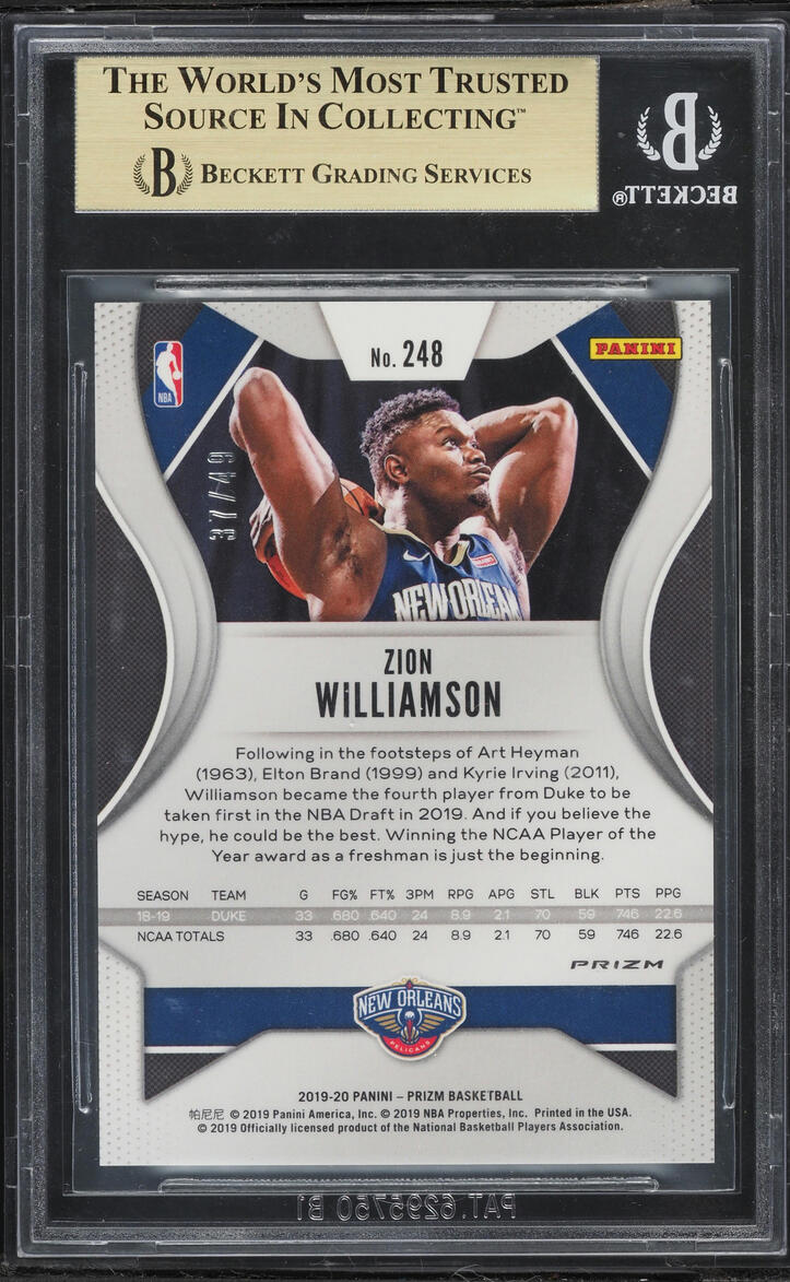 2019 Panini Prizm Orange Zion Williamson ROOKIE /49 #248 BGS 9.5