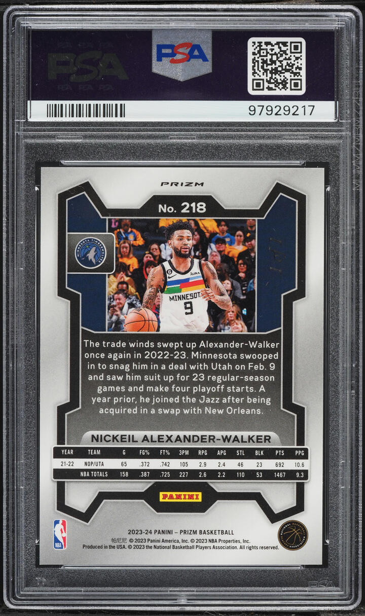 2023 Panini Prizm Nebula Choice Nickeil Alexander-Walker 1/1 #218 PSA 9 MINT