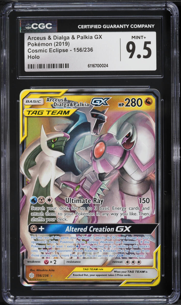 2019 Pokemon Sun & Moon Cosmic Eclipse Holo Arceus & Dialga & Palkia GX #156 CGC 9.5 MINT+